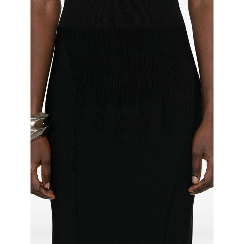 MUGLER Ribbed Knit Midi Dress Women BLACK Dresses